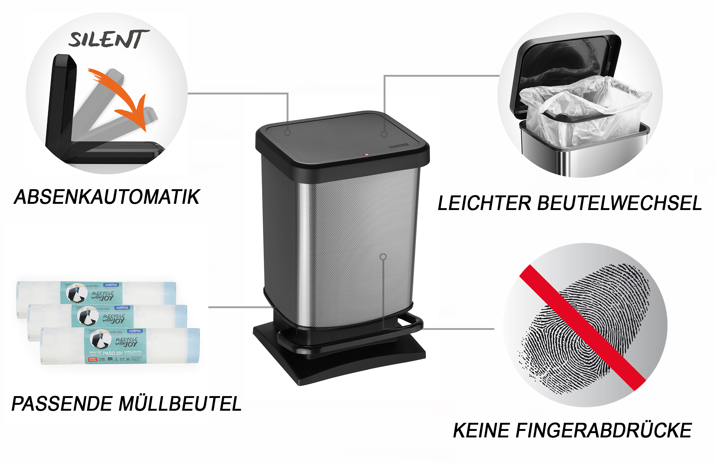 Treteimer 20 l PASO metallic